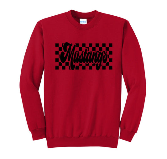 MUSTANG CHECKERED SOLID CREWNECK SWEATSHIRT