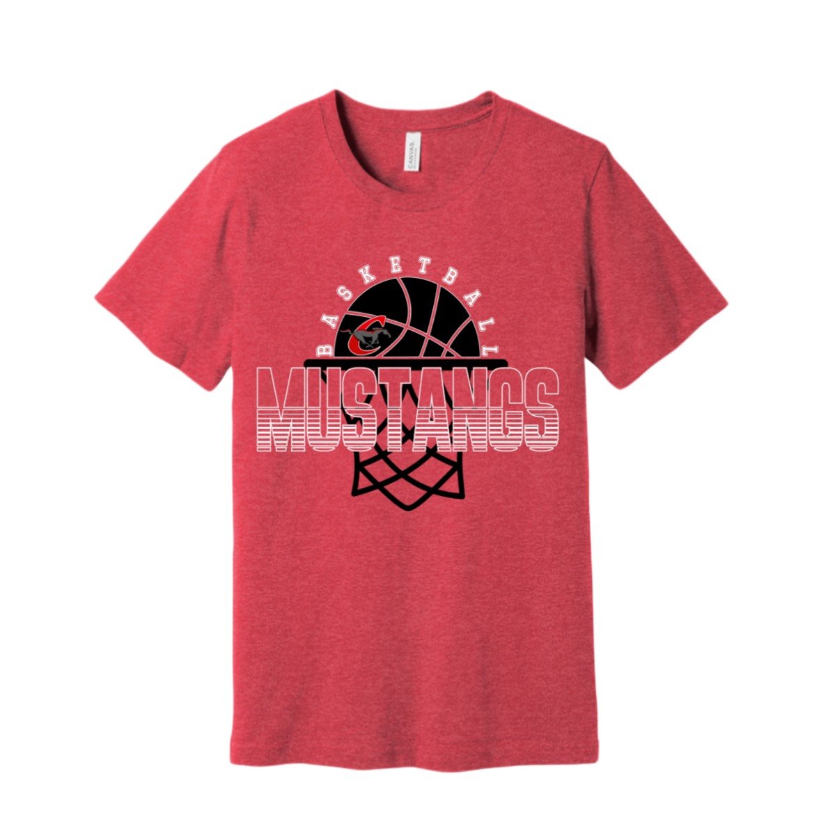 Red T-Shirt with mustangs basketball graphic