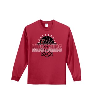RED 50/50 Long Sleeve WITH MUSTANGS BASKETBALL GRAPHIC