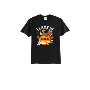 Black 50/50 T-Shirt with butterball graphic