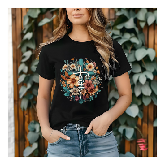 Floral faith cross T-shirt