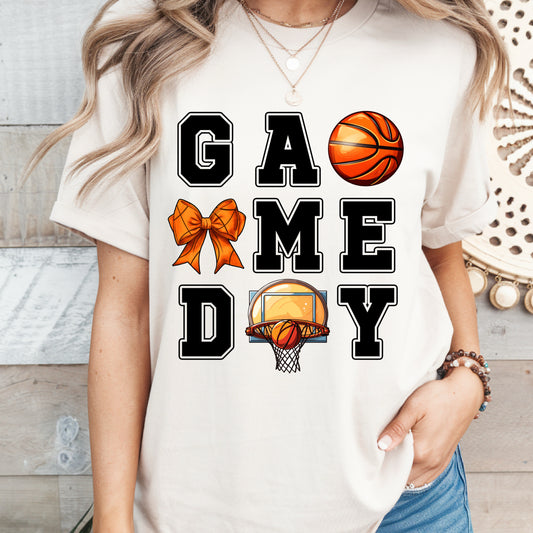 Game Day basketball coquette bow tshirt