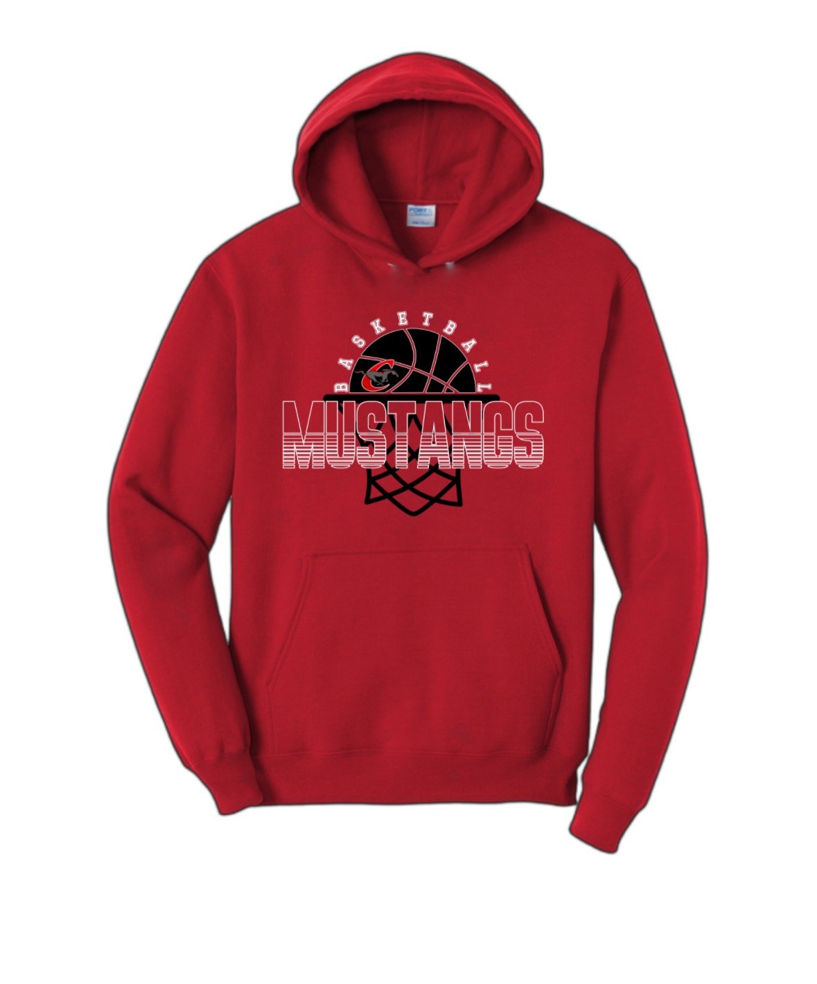 Red Hoodie With Mustang Basketball Logo