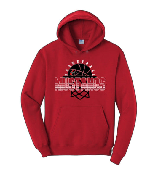 Red Hoodie With Mustang Basketball Logo